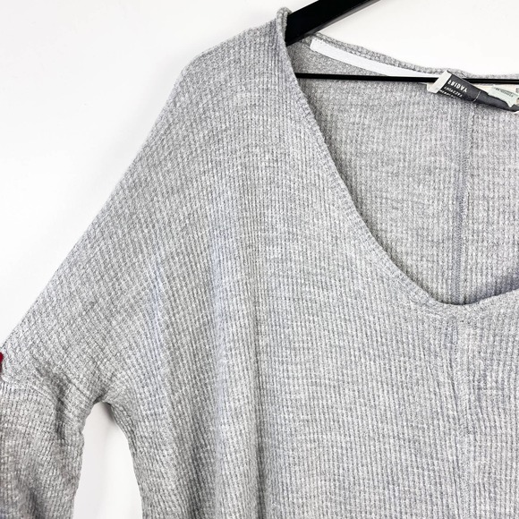 Saturday Sunday Anthropologie (M) Waffle Knit Thermal Scoop Tee Shirt Gray - Picture 2 of 9